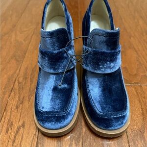 Marni Blue Velvet Platform Loafers | Italian Designer Statement Shoes‎